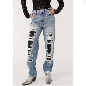 Free People McCoy Destroyed Straight Leg Jeans Tattered Blue